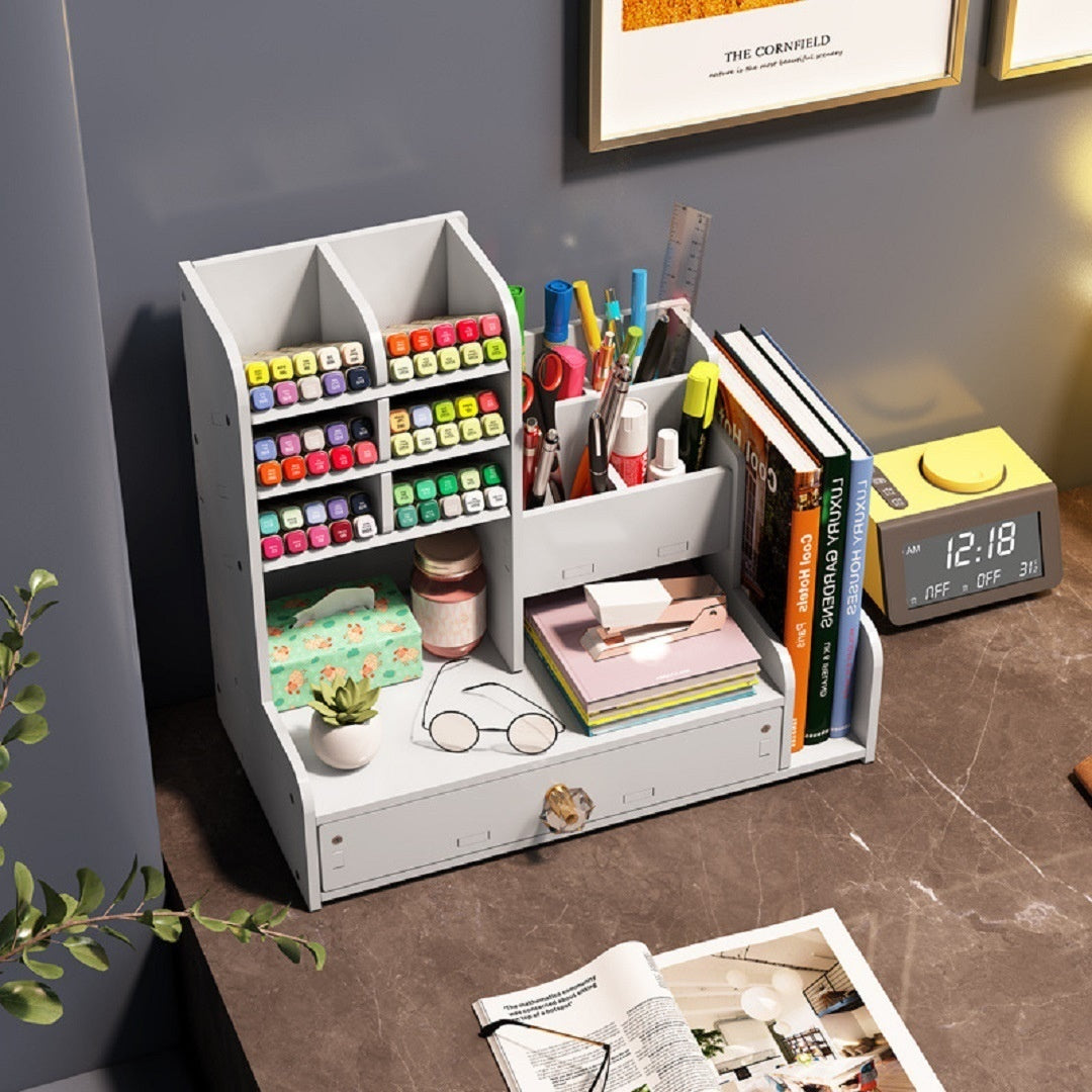 Multi-Functional High-Capacity Desk Storage Box with Slanted Pen Holder
