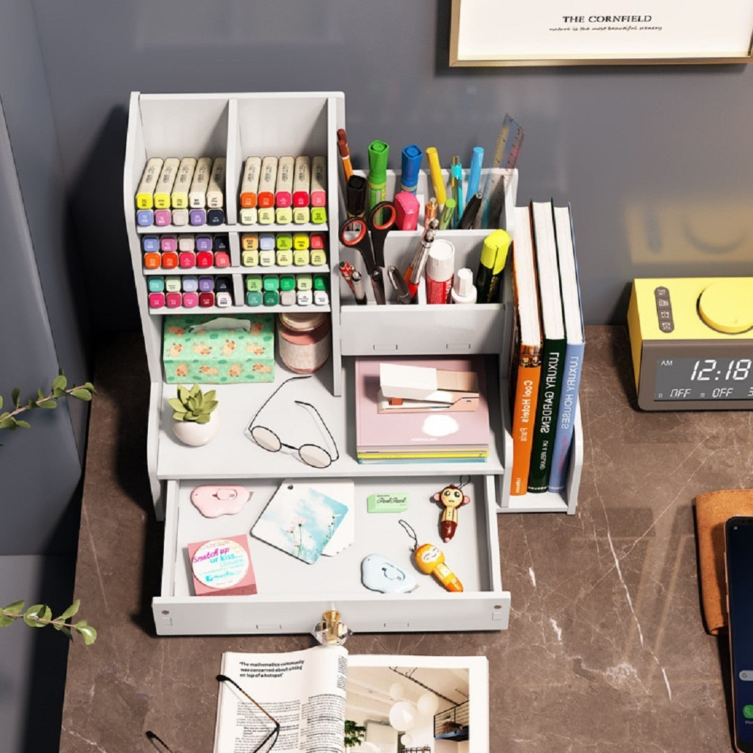 Multi-Functional High-Capacity Desk Storage Box with Slanted Pen Holder