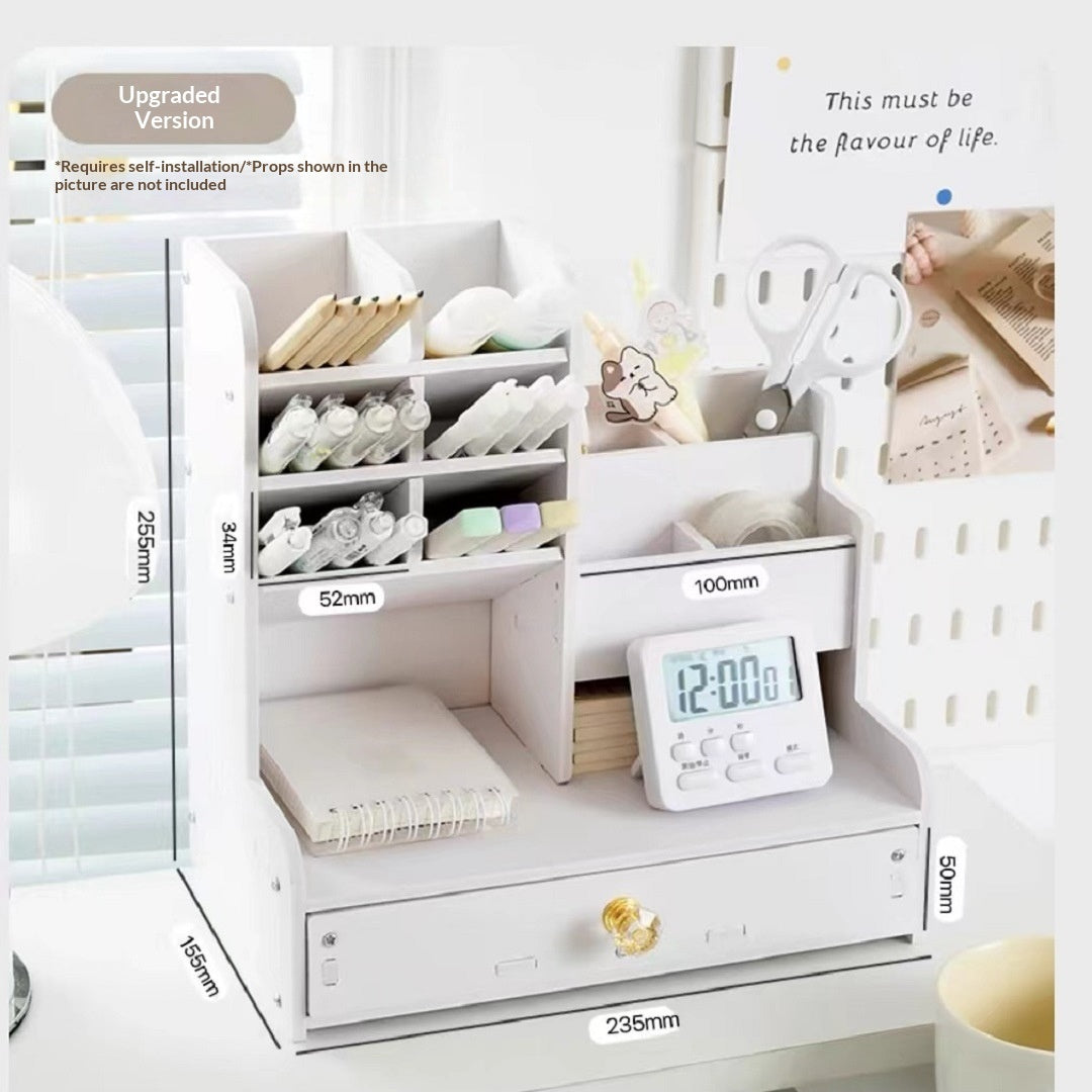 Multi-Functional High-Capacity Desk Storage Box with Slanted Pen Holder